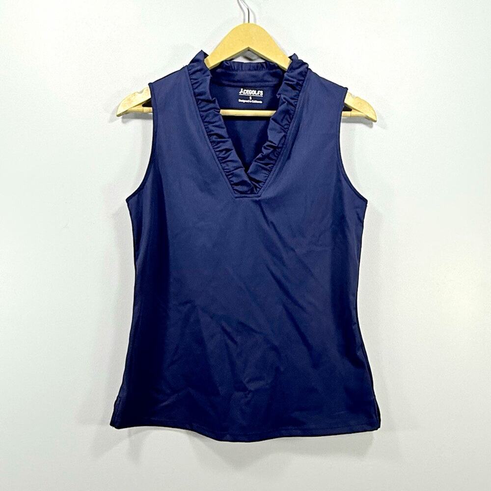 ACEGOLFS Women's Ruffle V-Neck Sleeveless Stretch Activewear Tank Top Blue S